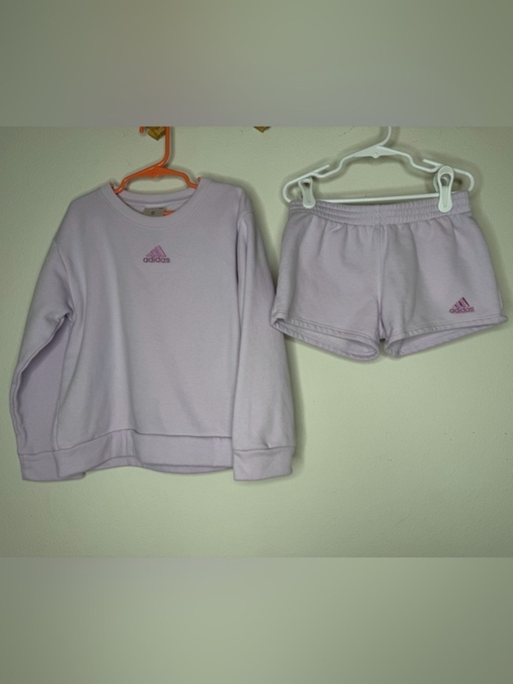 Adidas Lilac Two-Piece Sweatshirt & Shorts Set Girls Size 6 Active Outfit